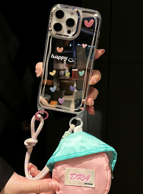 ins风笑脸彩色爱心适用华为mate70pro+手机壳mete60镜子mata50镜面m40e挂绳30epor亚克力十hawei电镀硅胶手提