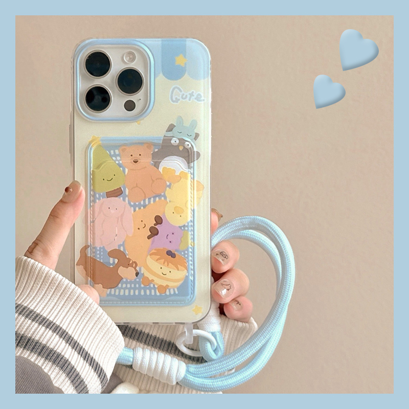 玩偶小熊卡包适用opporeno14手机壳reon13立体12pro卡套11挂绳10por+十9趣味7se卡通6插卡5k/4se硅胶oppo手提