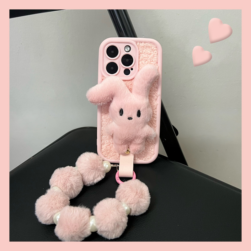粉色可爱兔子适用opporeno14pro手机壳reon13立体12毛球11挂链10卡通9少女心8por+毛绒7se硅胶6秋冬5k软0ppo