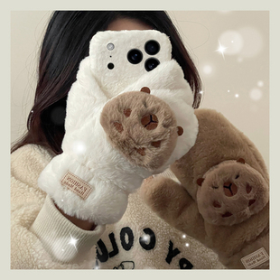 卡皮巴拉手套适用苹果17promax手机壳华为pura80荣耀400pro小米15暖手vivos30水豚opporeno14秋冬季x200毛绒p