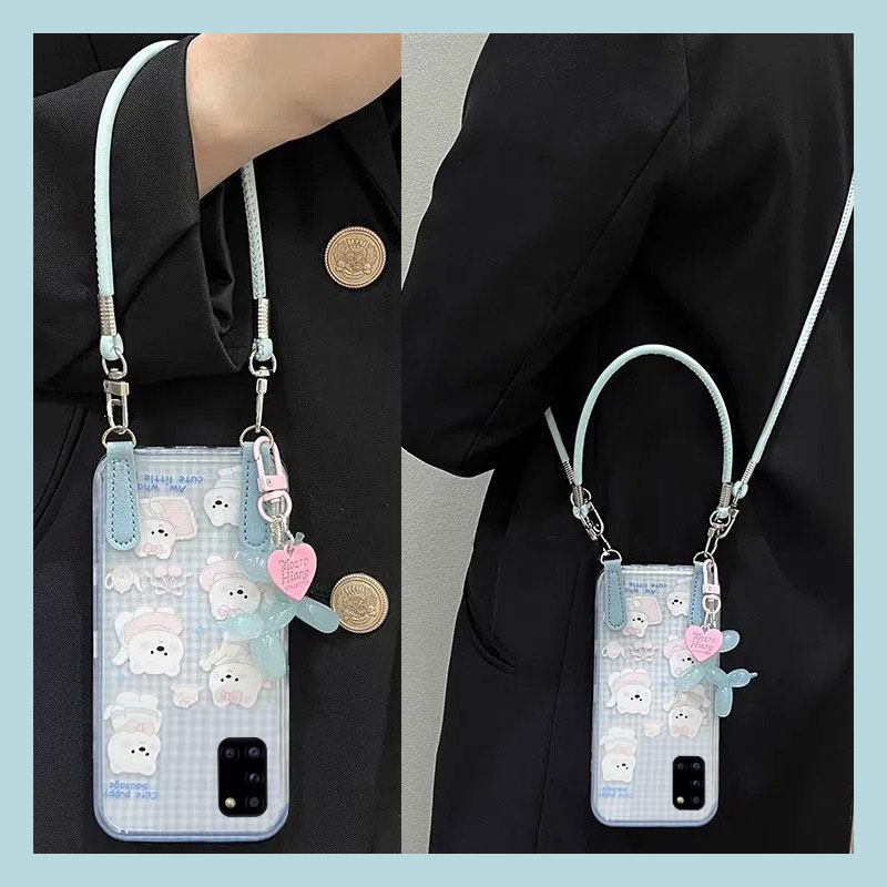 格子西高地小狗适用三星a90手机壳a80立体a70s挂件a50卡通a30斜挎a20可背带a10硅胶a52/a8s/galaxy/a53/f52软