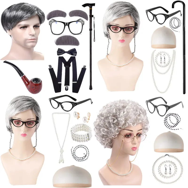万圣节假发老爷爷中年老婆婆短