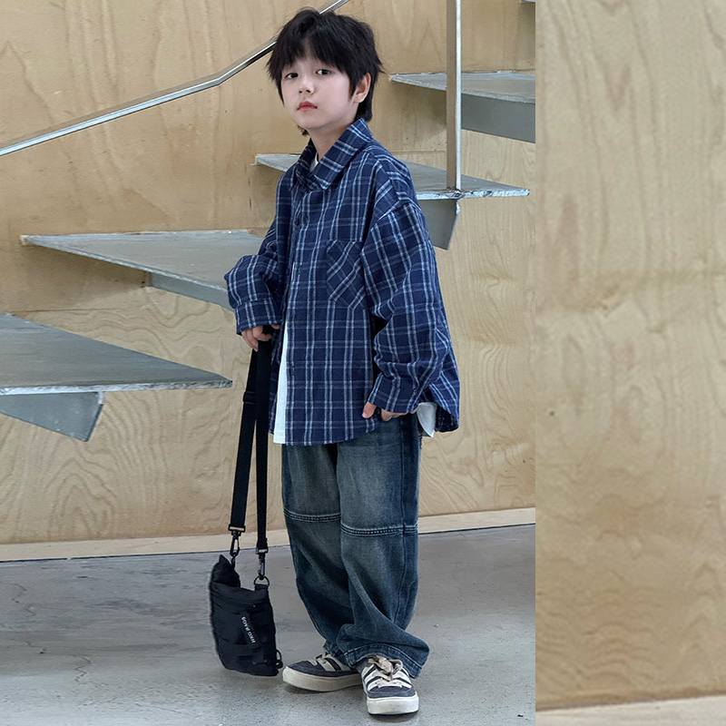 男生衬衫日系春秋时尚酷帅韩系简约童装男童潮范炸街中大童长袖