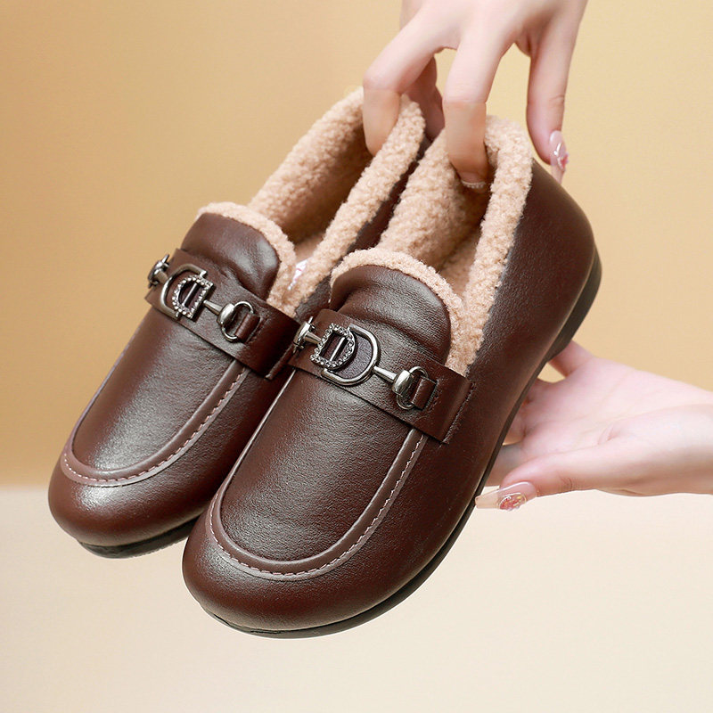 秋冬新款时尚休闲平底一脚蹬妈妈鞋女棉鞋加绒保暖百搭孕妇豆豆鞋,女鞋,传统布鞋,淘宝优惠券,粉丝福利购,淘宝优惠卷