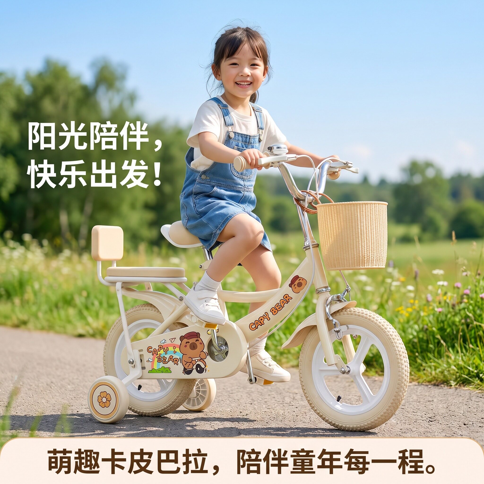2026新款儿童自行车3到6岁小孩卡皮巴拉可爱单车女童辅助轮脚踏车