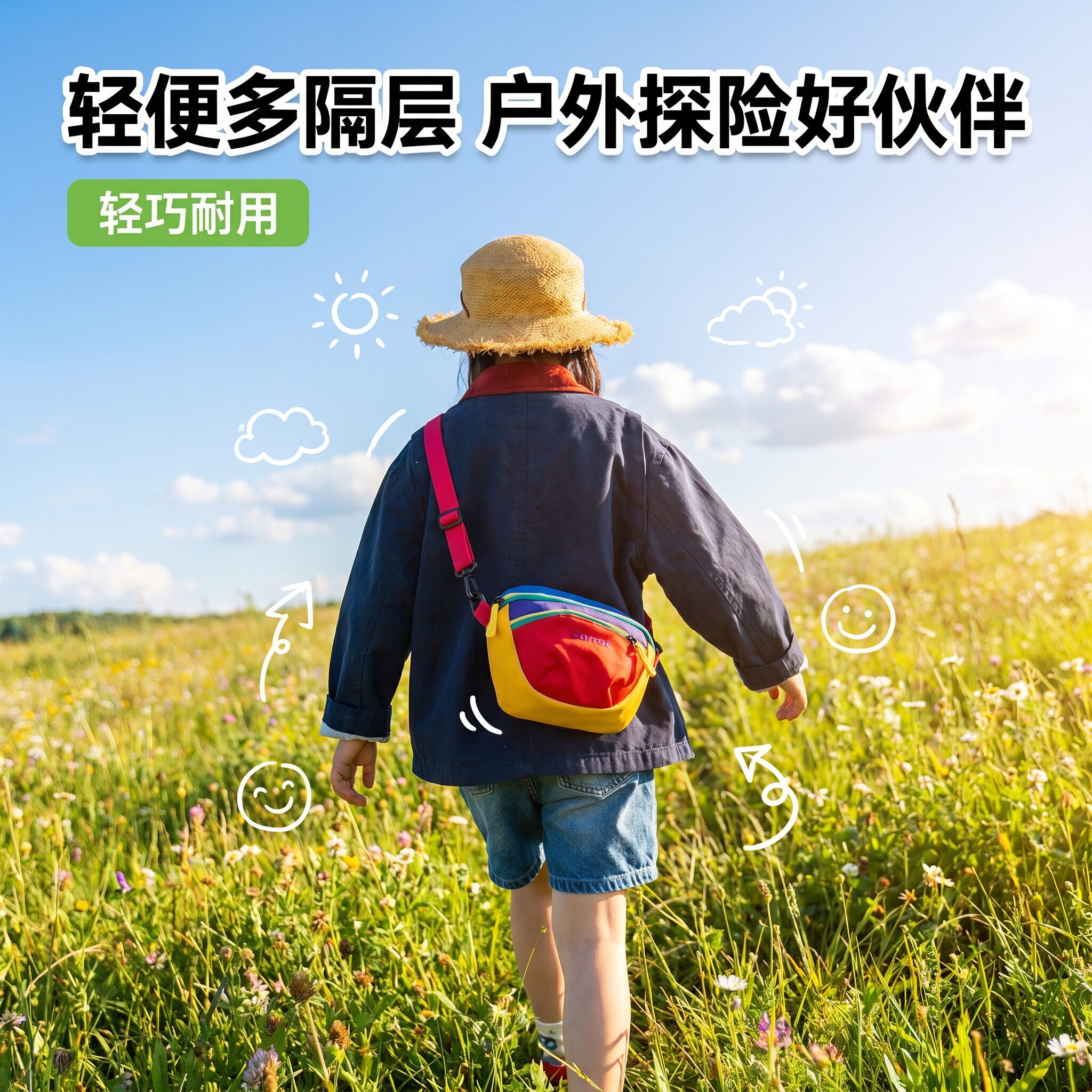 儿童斜挎包运动撞色潮流百搭休闲男孩女孩胸包小众不撞款轻便多层