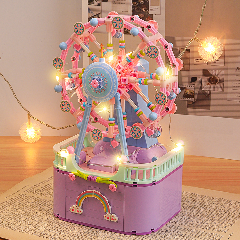 旋转摩天轮音乐盒积木女孩礼物