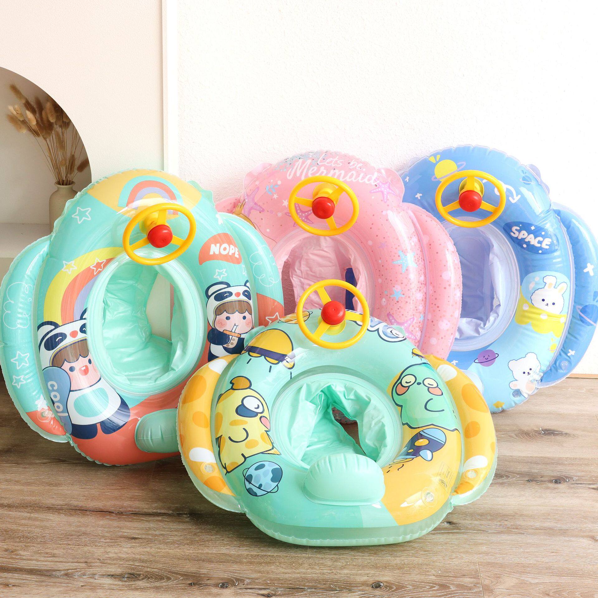 儿童游泳圈卡通可爱座圈方向盘海绵底加厚夏季男女孩充气安全防翻