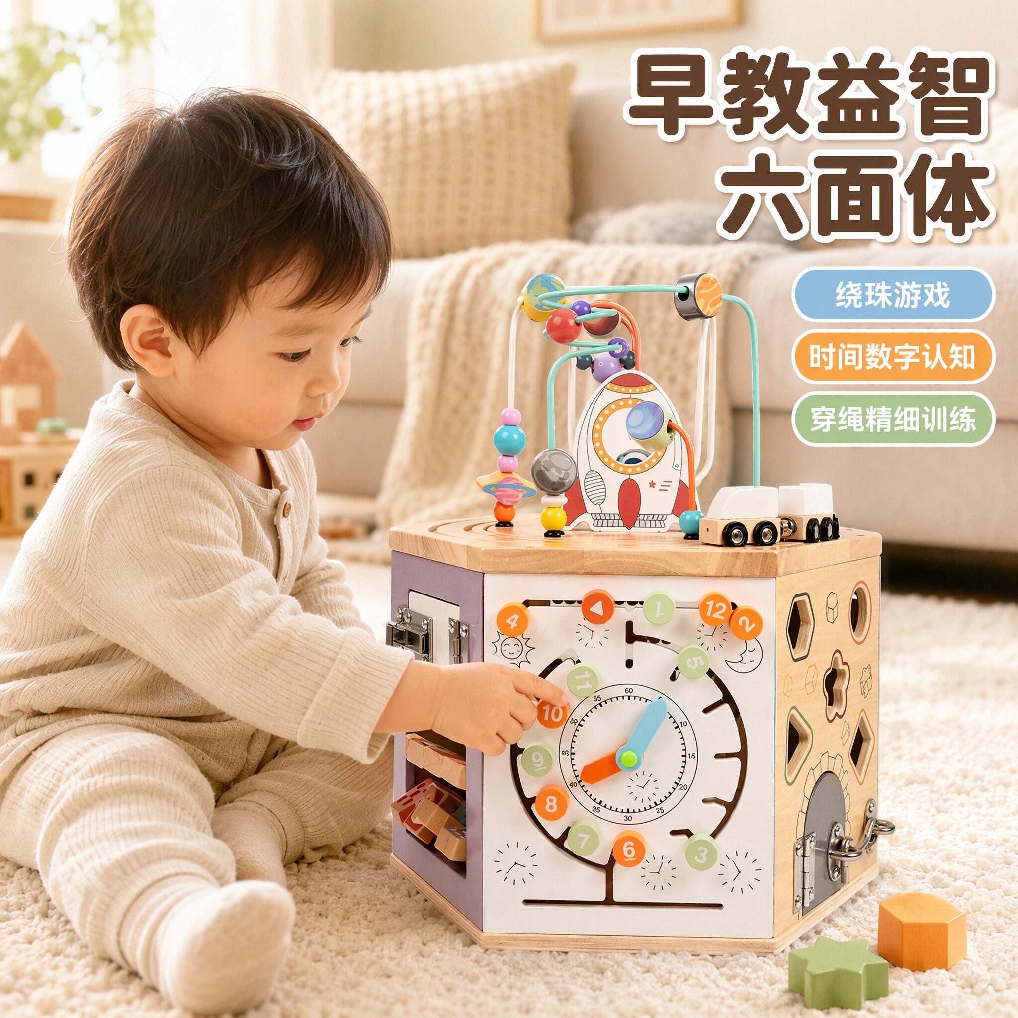 儿童早教多功能六面体百宝箱玩具