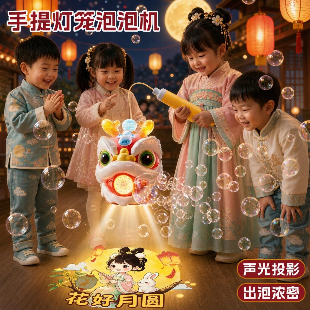 中秋醒狮灯笼泡泡机【声光投影】