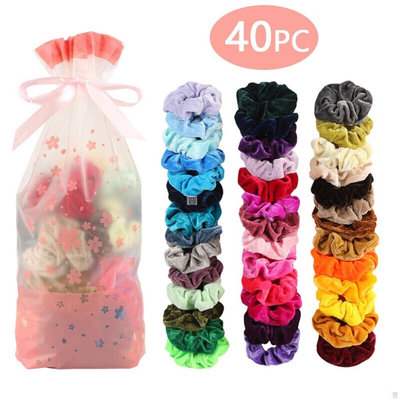 50/40 Pcs Soft Chiffon Velvet Satin Hair Scrunchie Floral