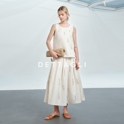 DETTAGLI2025夏季新款老钱风设计感无袖背心飘带长款A字伞裙