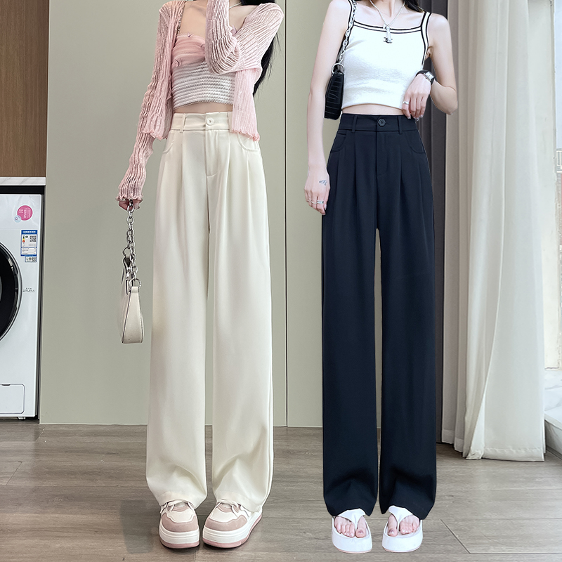 实拍现货高级感西装裤女2025春夏新款高腰大码垂感显瘦直筒拖地裤