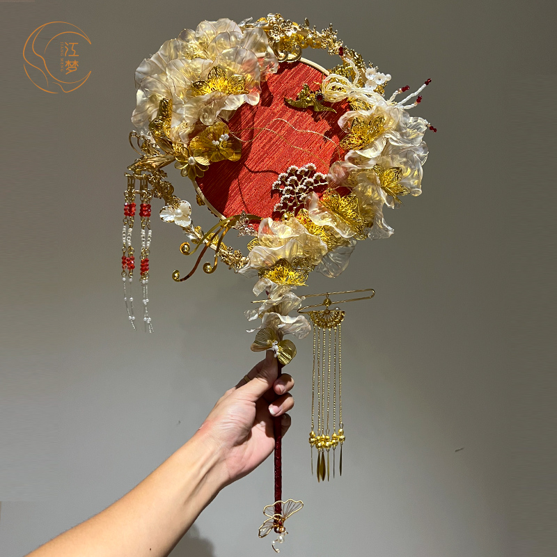 江梦原创设计[步云梯]新娘结婚手工团扇秀禾喜扇中式古风汉服出嫁