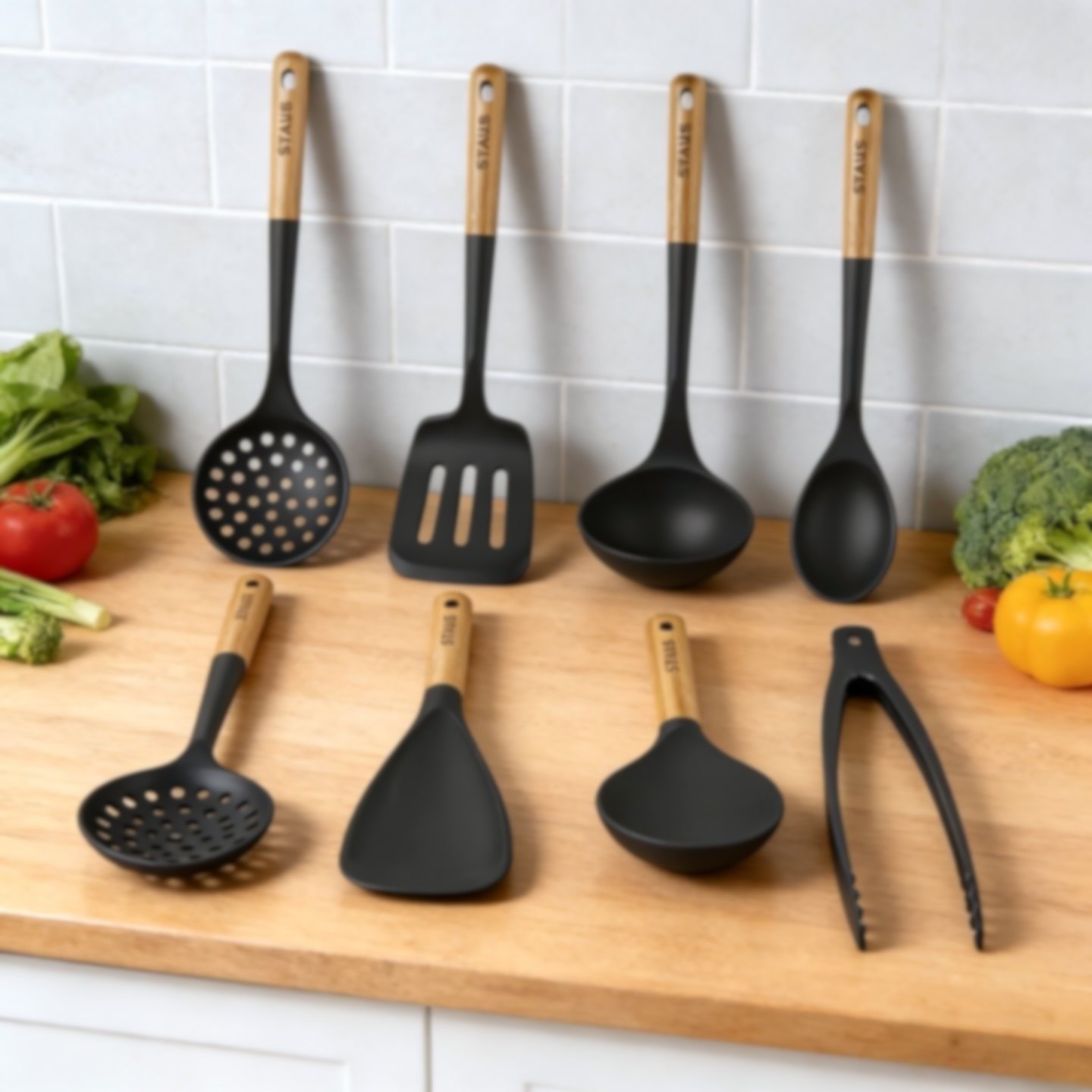 staub硅胶中式不粘锅铲汤勺漏勺饭勺炒菜铲耐高温锅铲全套装铲勺