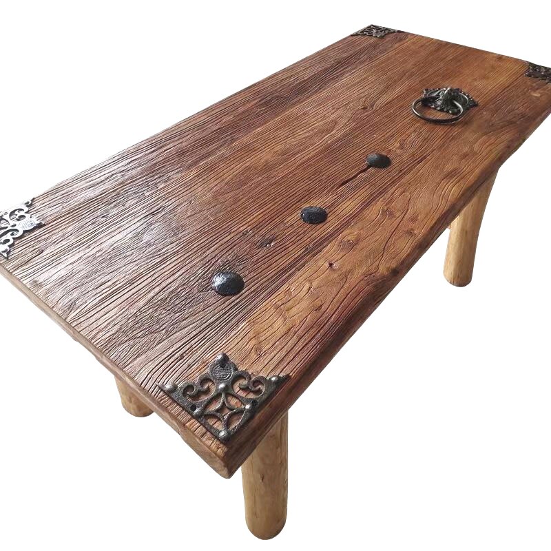 老榆木老门板桌原木做旧实木复古怀旧民宿家具办公桌茶台茶桌定制