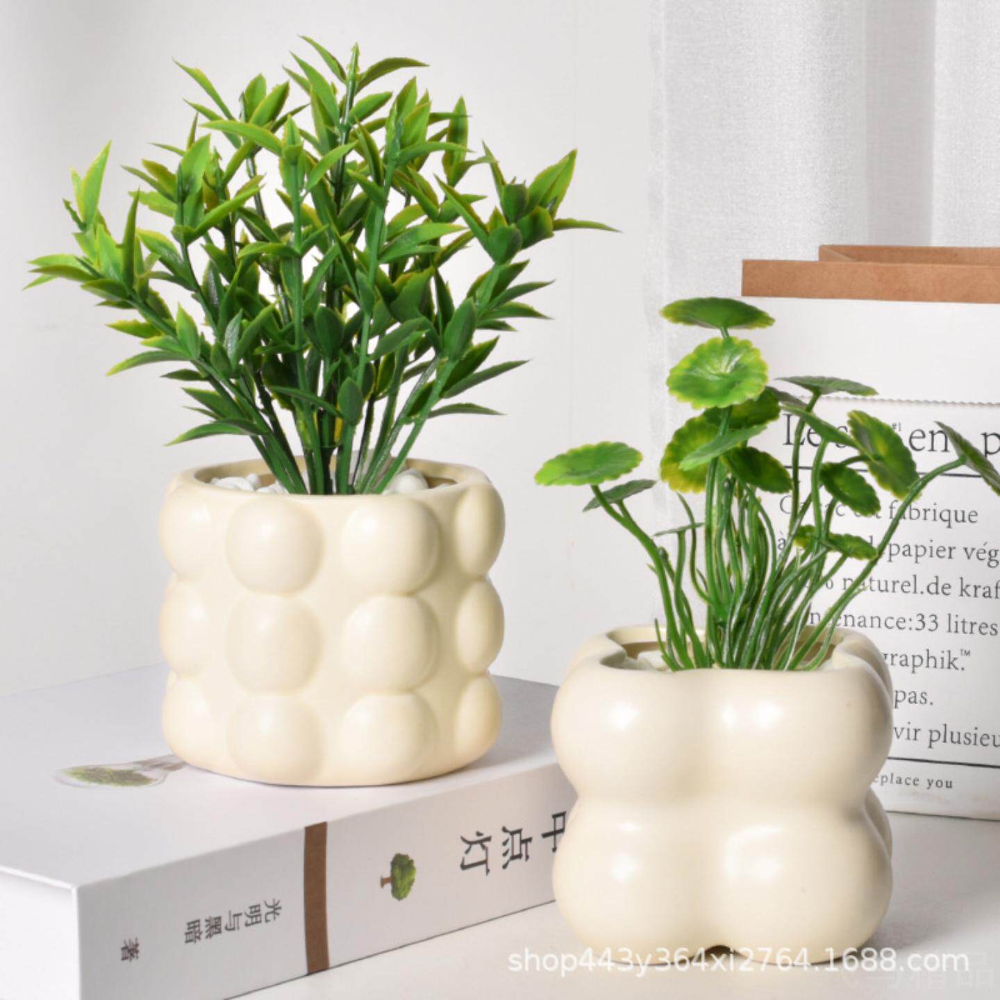 北欧简约四宫格奶油风陶瓷花盆
