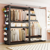 钢制衣架收纳层架子家用卧室简易置物架出租房衣帽间开放式 货架衣