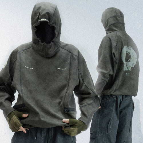 Underverse x 吉考斯工业 BERTIE 水洗做旧立裁裁片套头拼接帽衫