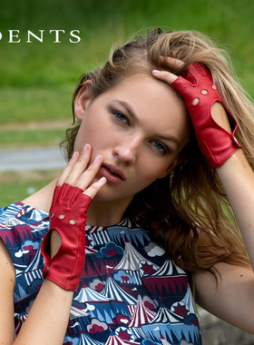 机车半指|DENTS毛羊皮透气防滑户外骑行潮酷女士手套7-3007礼盒