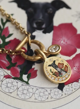 欧美独立站新款狗狗不锈钢彩绘影印项链炉内真空电镀18K金
