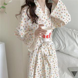 日系睡袍少女春秋新款 宽松和服ins风家居服 长袖 可爱小熊浴袍长款
