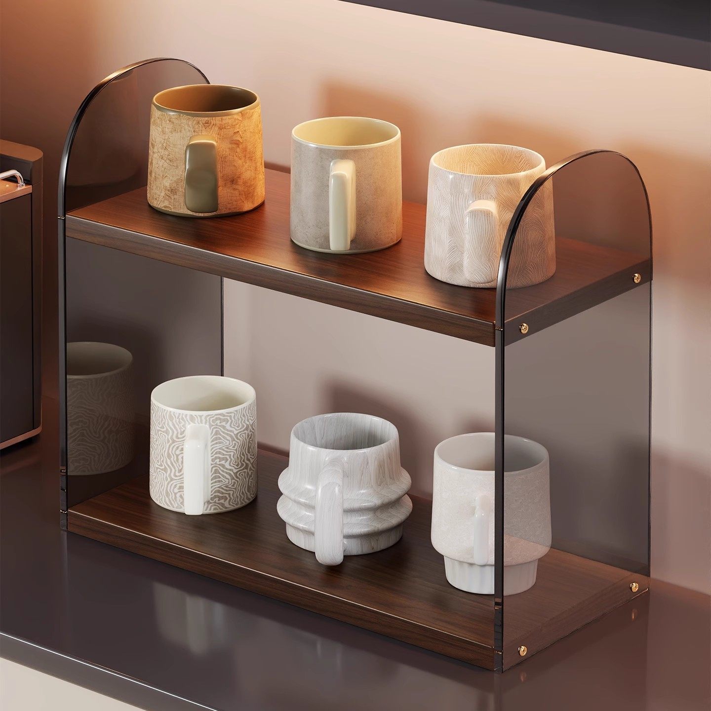 杯子收纳置物架桌面双层杯架轻奢高级感餐桌上咖啡杯马克杯储物架