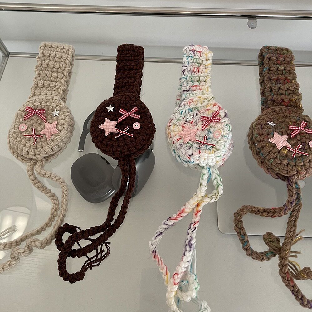 森系小星星蝴蝶结元素毛球系带毛线耳罩女秋冬天保暖针织耳套耳暖