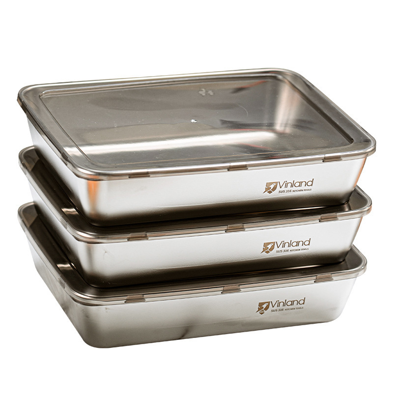 英国不锈钢方盘长方形带盖餐盘食品级备菜盘托盘家用加厚