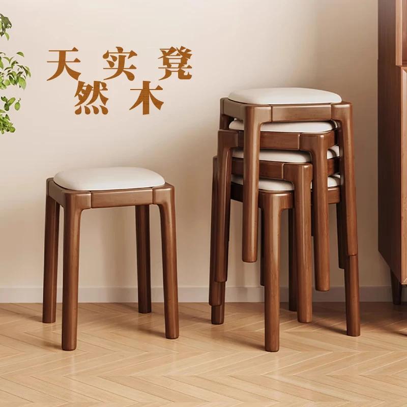 实木软包凳子家用可叠放板凳客厅整装矮凳简约小方凳餐桌椅子梳妆