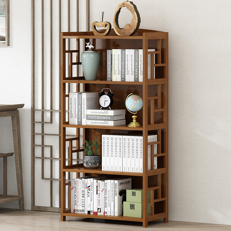 I1中式仿古竹制楠竹加宽书架落地书柜简易收纳架置物架书报木架多