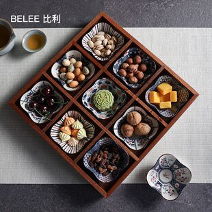 围炉煮茶中式茶点盘木质托盘九宫格多格干果盘小吃实木格水果盘
