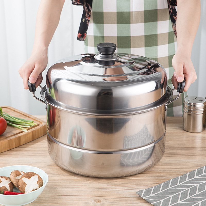 加厚双层不锈钢蒸锅家用二层蒸馍蒸鱼锅32 34 40cm特大号商用汤锅