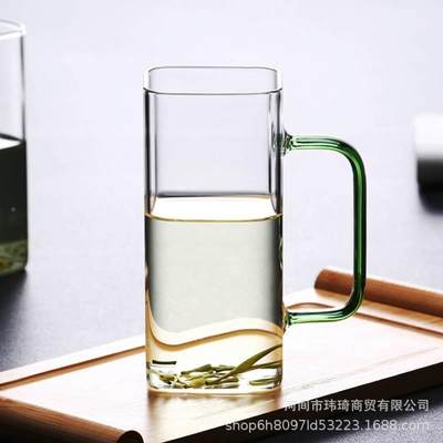 玻璃子方形绿1透8茶杯 耐热家泡用杯明水 无盖单层51908茶杯6杯带