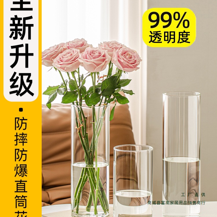 花瓶摆件客厅插花玻璃亚克力透明醒花桶富贵竹百合水养轻奢圆柱筒