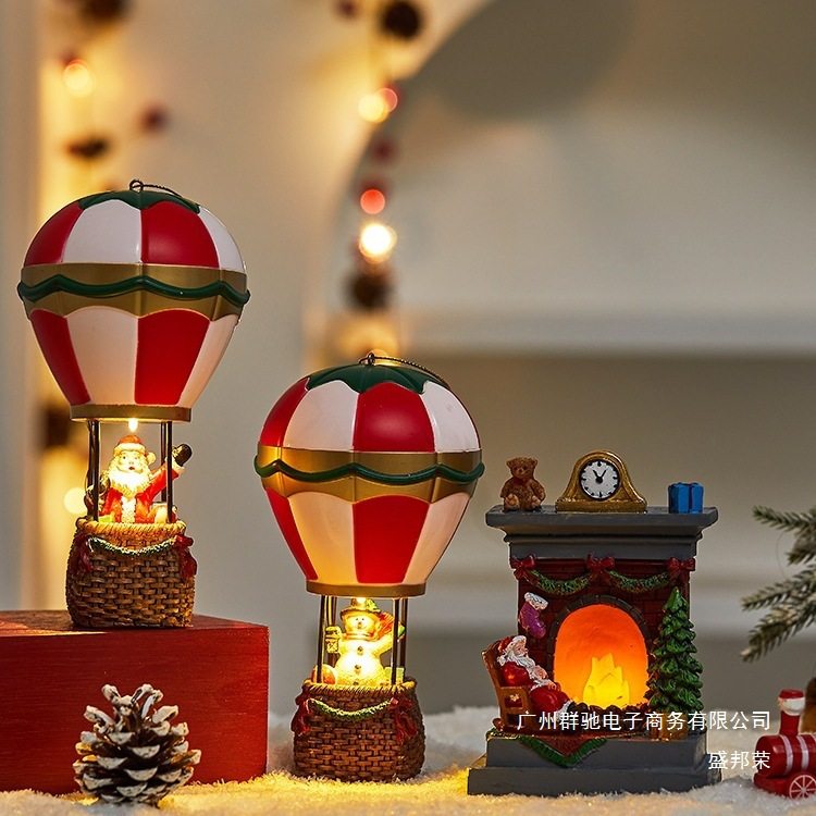 厂家直销圣诞节装饰品热气球小夜灯摆件圣诞树场景布置道具氛围装