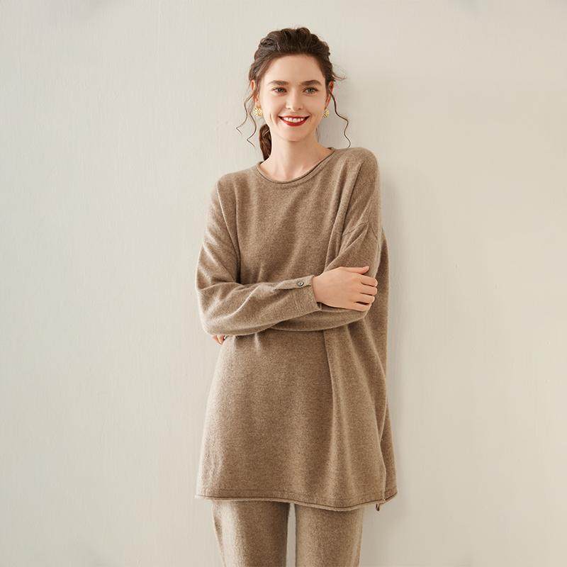 柔软细腻~圆领山羊绒衫女过臀卷边侧边开叉宽松毛衣慵懒针织衫,女装/女士精品,毛针织衫,淘宝优惠券,粉丝福利购,淘宝优惠卷