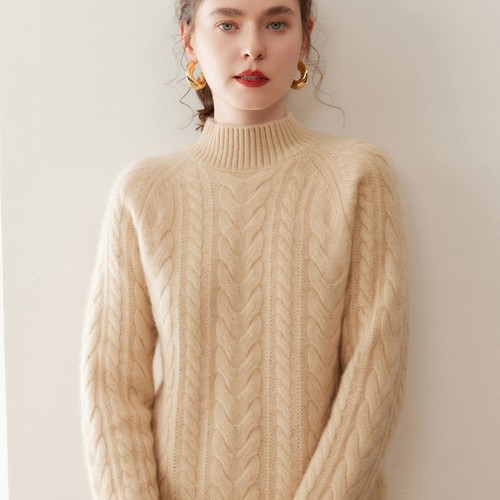 秋冬韩系半高领麻花宽松打底毛衣