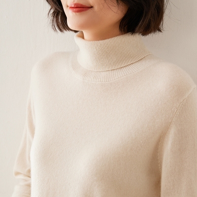 高领山羊绒衫女翻领宽松休闲
