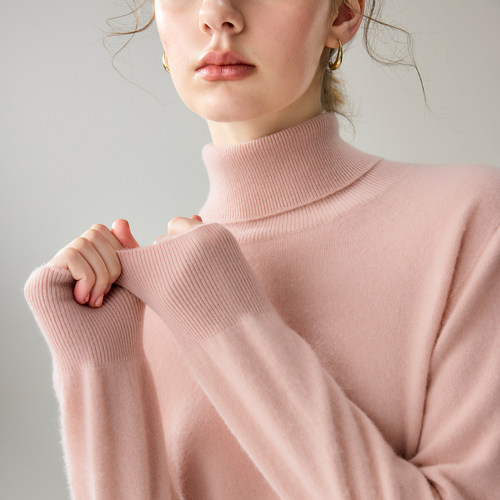 康赛妮100%山羊绒衫高翻领打底衫