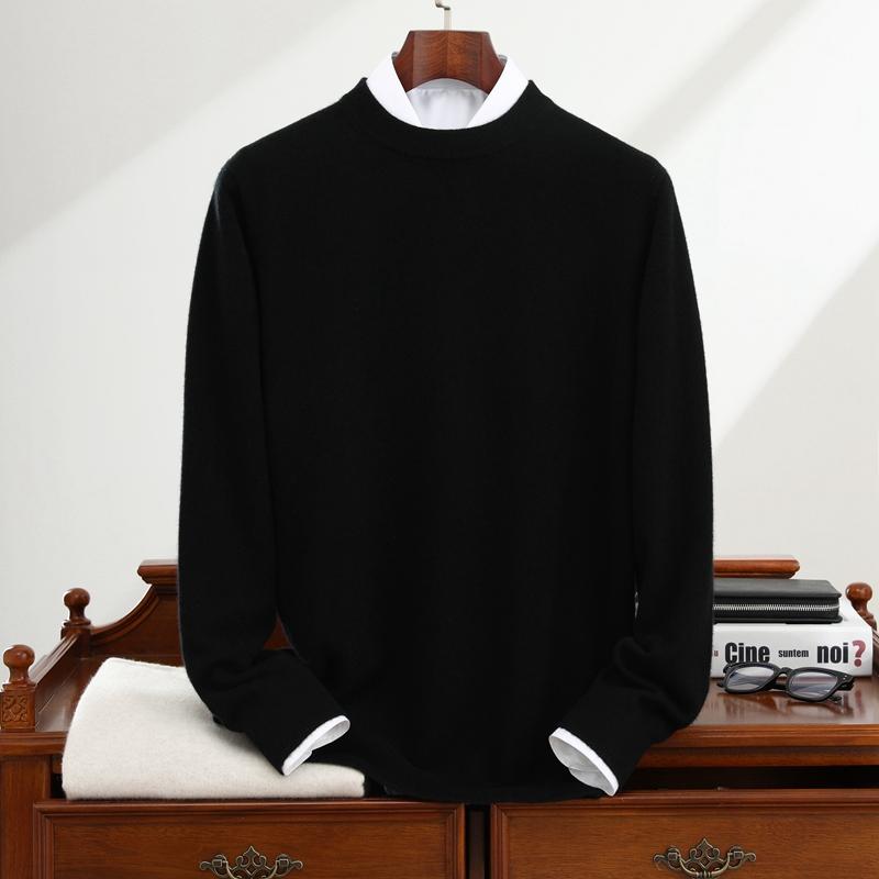 中老年2024秋冬新款男圆领羊绒衫