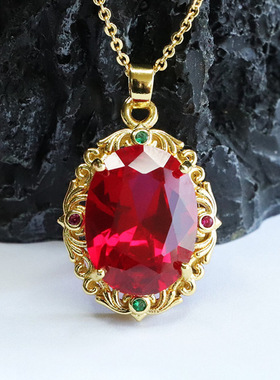 红刚玉吊坠培育红宝石切面项链时尚女士气质简约饰品送女友礼物