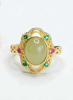 天然和田玉晴水戒指玉石指环指圈民族风女士款时尚简约饰品礼品