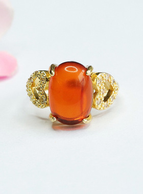 天然琥珀戒指血珀指环爱心指圈首饰女士复古民族风饰品节日礼物