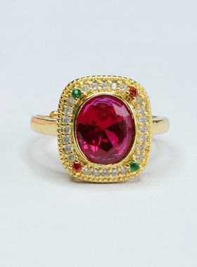 培育红宝石戒指红刚玉公主方指环珠宝女士复古民族风饰品礼物