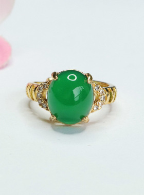 冰种绿玉髓戒指天然玛瑙水晶指环女士款礼品气质文雅大气饰品
