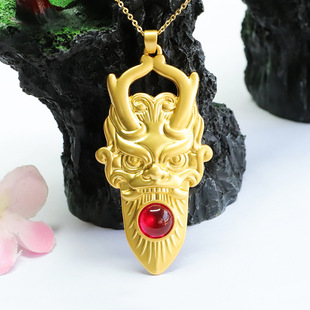 红刚玉吊坠培育红宝石睚眦龙头项链复古风本命年生肖龙女士饰品