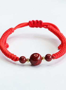 朱砂手串晶体砂手链红色手绳国潮女士复古民族风百搭时尚饰品礼物
