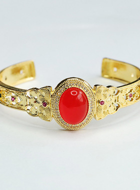 红玛瑙手镯绿玉髓黄玉髓手环手串新中式民族风手饰品女士款礼物