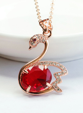 时尚红色天鹅吊坠项链新中式民族风女士款礼品气质文雅大气饰品